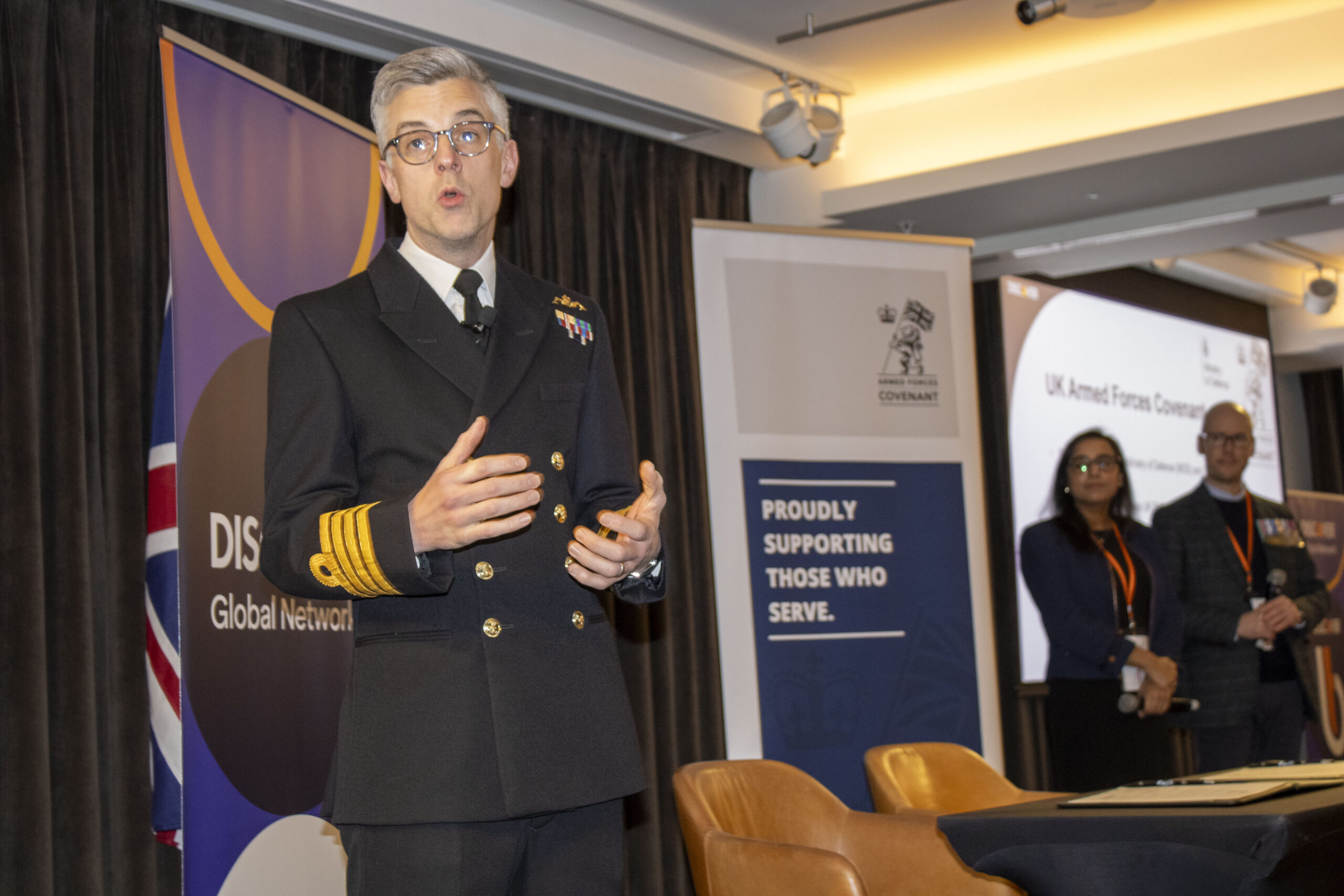 Captain Jonathan Gregory RN saying a few words on the importance of supporting the Armed Forces.