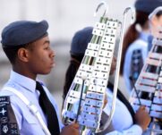 Royal Air Force Cadet playing an instrument at the Lord Mayor's Show 2022