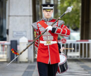 Cadet from London Dist Combined ACF walking down on Guildhall Yard